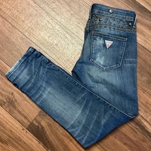 Guess Women’s Y2K Studded Distressed Jeans w Suspenders‎ S23 - Picture 3 of 11